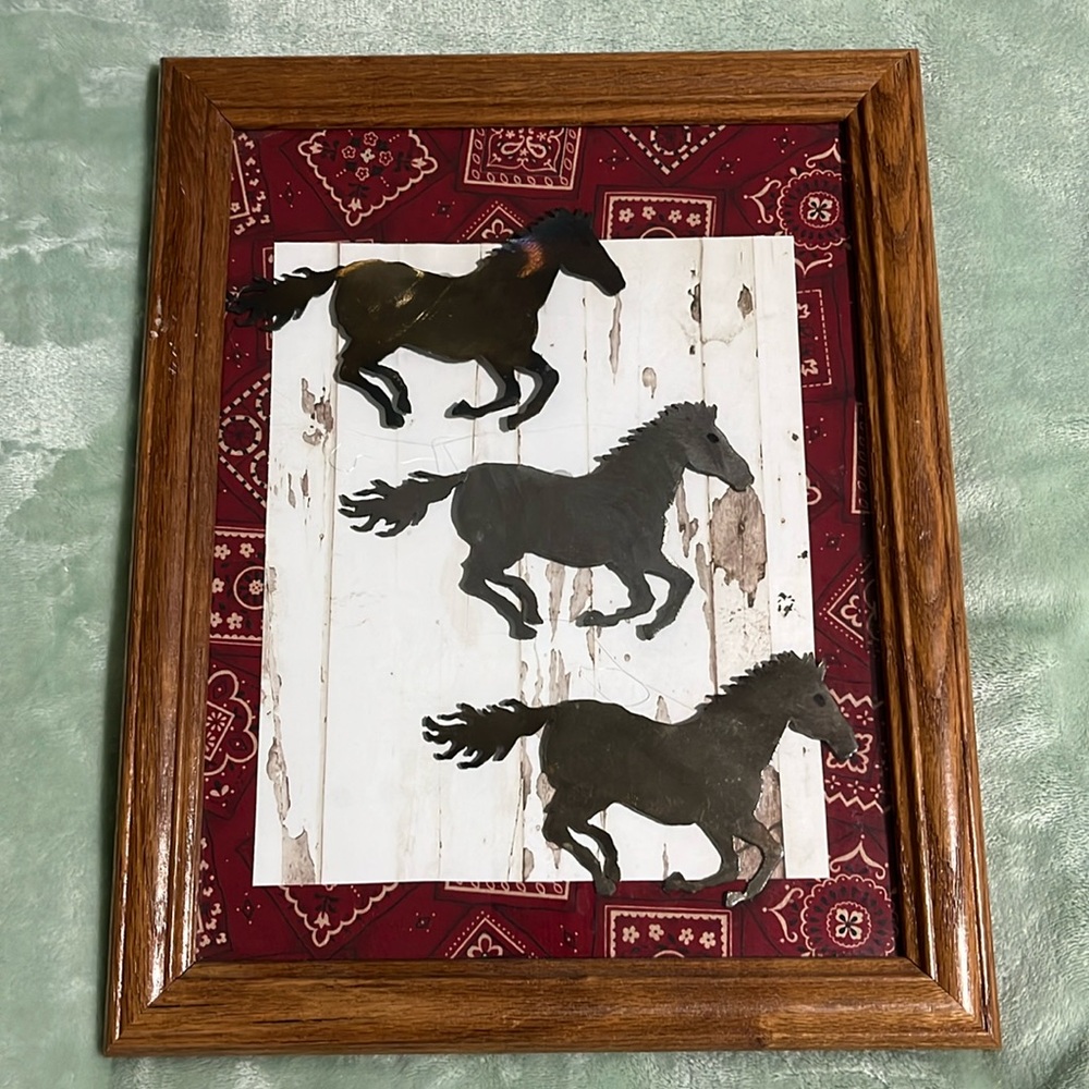 Handmade Rustic Western Horse Wall Art Framed Steel Silhouette Cowboy Decor
